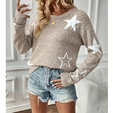 Fongt New Sweater Female Five-Pointed Star Chart Collar Long Sleeves On The Head