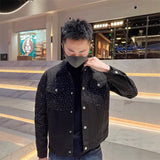 Fongt And Leisure Autumn Trend Full Of Stars Hot Diamond High Sense Loose Denim Coat Collar Men 2025 New