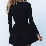 Fongt 2025 New Temperament Balloon Dress Square Collar High Waist Thin Black Dress