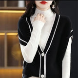Knitted Vest Cardigan Women Elegant V-neck Sleeveless Sweater Tops Casual Knitwear Chaleco Coats New Malhas