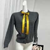 Fongt Gold Buckle Simple Knitted Cardigan 2025 Spring New Round-Neck Short Sweater Jacket