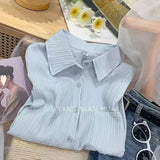 Fongt Chic Texture Folds Loose Long-Sleeved Shirt Women Spring Fresh Design Sense Inside And Outside Wear