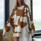 Fongt Style Design Set Hair Woven Cow Pattern Sweater Lazy Leisure Loose Small Girl