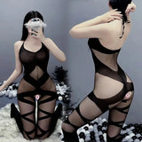 Night Vows Transparent Lingerie Free From Temptation Sexy Black Open Stockings Women Passion Body Net Uniform