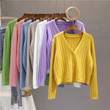 Fongt Autumn And Winter Short External Loose Net Red Long-Sleeved V Sweater Knitted Shirt Solid-Colored Cardigan Coat Top