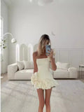 Fongt Dress Tight Dress Irregular Lotus Ribs Waist Dress