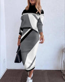 Fongt Women's Clothing 2023 Autumn And Winter New Long-Sleeved Two-Sleeve Two-Set Printing Set