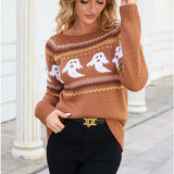 Fongt And Winter New Sweater Women's Halloween Ghost Retro Wave Point Long-Sleeved Knitted Shirt Factory