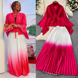 Fongt Wrinkled Butterfly Sleeve Gradient With Shawl Short Coat Top + Gradient 100 Folded Skirt Two-Piece Suit