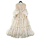 Fongt Style Niche High-Grade Lace To Receive Waist Dress Women's Thin Print Embroidered Fairy Dress
