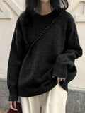 Basic O Neck Cashmere Sweater Women 2021 New Oversized Rose Red Knitted Pullovers Female Casual Thick Warm