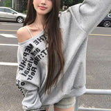 Fongt Sales Of 100,000] Printed Gray Oblique Shoulder Shawl Women's Spring Loose Design Sense Oversize Coat