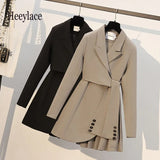 Ladies French Elegant Blazer Dresses Women Notched High Waist A-line Solid Autumn Winter Korean