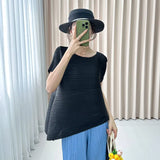 Fongt Folded Round Collar Folding Top In The Long Loose Thin Irregular Spring Blouse Summer Design T-Shirt