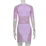 Women Sexy Tassel Lace Mini Dress Hollow Out Mesh Bodycon Dresses 2021 Summer Night Club Party Flocking Fairy Core Fall