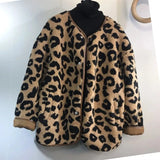 Brown Leopard Fur Integration Jacket Women Loose Button Up Oversized Coats Winter Clothes Korean Style Hot Girls