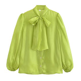Fongt Women's New Long-Sleeved Beaded Bright-Faced Shirt 23348