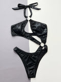 Fongt Swimwear Sexy Black Serpentine Pit Bikini D565W-Outfit