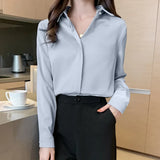 Fongt New True Silk Korean Version Of The Versatile Commuter Basic Shirt Women's Long Sleeve Pure Color Chiffon Shirt-Outfit