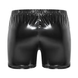 Fongt Men's PU Bright Leather Shorts, Bright Mirror Flat Leather Pants No Odor Size Accurate-Outfit