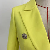 QUALITY Newest Fashion 2023 Designer Blazer Women's Lion Buttons Double Breasted Fluorescence Yellow Blazer