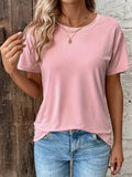 Soft Slight Stretch Tee women's Tops Solid Crew Neck T-shirt Casual Short Sleeve T-Shirt For Summer Women's Clothing-Outfit