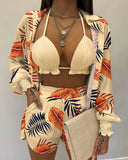 Independent Station New Popular Style Sexy Summer Solid Color Printing 3-Piece Suit Girl-Outfit