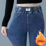 Thicken Skinny Denim Pencil Pants Women Casual Plush Velvet Lined Warm Jeans New High Waist Korean Warm Stretch