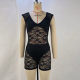 Fongt Women's Spring / Summer 2024 New Suit Fashion Sexy Tight Perspective Embroidery Short Jumpsuit Women-Outfit