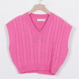 New 2022 Korean Fashion Elegant Waistcoat Knitted Retro Women Autumn Winter Sweater Short Pink Vests Tops