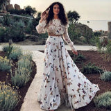 Fongt Net Red Butterfly Print Two Sets Of Bohemian Large Dress Long Dress Beach