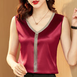 Crop Top Women V-neck Tassel Women's T-shirt Solid Vest Ladies Tops Summer Tank Top Chiffon Blouse White Woman