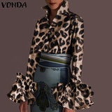 Autumn Women's Blouses Vintage Demin Shirts VONDA 2022 Fashion Pagoda Sleeve Tops Lapel Casual Loose Solid Blusas Femininas