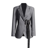 Fongt Temperament Trend Wind Suit Autumn 2024 New Small Niche Design Lapel Tie Suit Jacket Female-Outfit