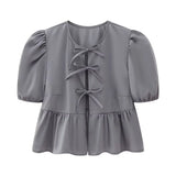 Fongt New Bubble Sleeve With Solid Color Short Top 1213835