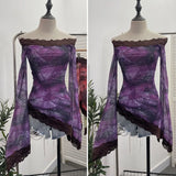 Fongt Leopard Print Lace Spliced Double-Layer Mesh Shoulder Irregular Loudspeaker Top 9912