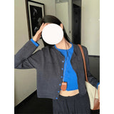 Fongt Complete Set Of Early Autumn Wear And Match Color Splicing Fake Two Knitted Cardigan Women Autumn High-Rise Skirt Suit
