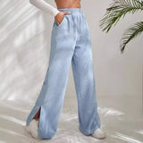 Fongt Autumn And Winter New Women's High-Waisted Slacks Solid Color Corduroy Splicing Open Trousers Women