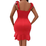 Fongt Fashion Sexy Wind Women's Wear 2024V Neck Sleeveless Solid Color Slim Hip Wrap Dress Women-Outfit