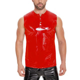 Fongt Men's Mirror PU Bright Leather Vest Slim Leisure Waterproof Sleeveless Leather Vest Size Accurate-Outfit