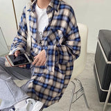 New Arrival Women Vintage Plaid Oversized Blouse Lantern Sleeve Turn Down Collar Autumn Shirts Button Up Casual Tops