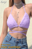 Womens Sexy Halter Lace-up Bikini Bra Deep V-Neck Fluffy Plush Crop Top Vest Backless Cross Strap Bralette