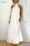Sleeveless Backless Maxi Dress Summer Women Sexy Floral Sundress Beach Boho Dress Loose Holidy Long Dresses White