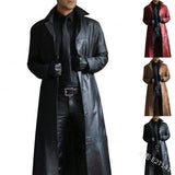 Fongt Men's Fashion Domineering Temperament Pure Color Trench Coat Of Body-In-Wear Leather Men's Jacket