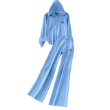 Fongt Wind Pink Tie With Thin Hooded Knitted Long-Sleeved Sweater High-Rise Broad Leggings Embroidery Set