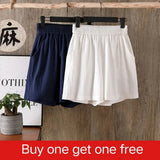 Women's Summer Shorts 100% Cotton High Waist Shorts Loose Casual Solid Shorts Pants Streetwear Elastic Waist Buy One Get