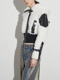 Fongt Wind Coat 2024 Winter New Premium Sense Lapel Lamb Wool PU Leather Splicing Female Short Coat-Outfit