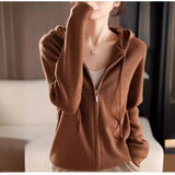 Autumn And Winter New Japanese And Korean Lazy Style Hooded Zipper Cardigan Women's Loose Thin Sweater Jacket-Outfit