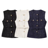 Fongt Spring New Women's Wear With Belt Metallic Wire Texture Vest Women 2132116