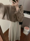Korean Khaki Cropped Jumper Women Batwing Sleeve Sweater Cardigan Harajuku Classic Elegant Basic Oversize Knit Top